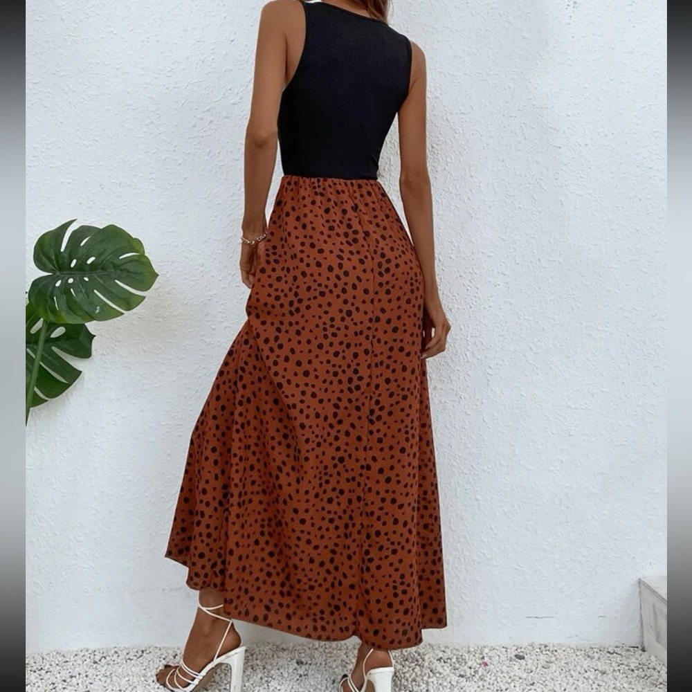Boho Dalmatian print color block sleeveless maxi dress - Picture 3 of 15